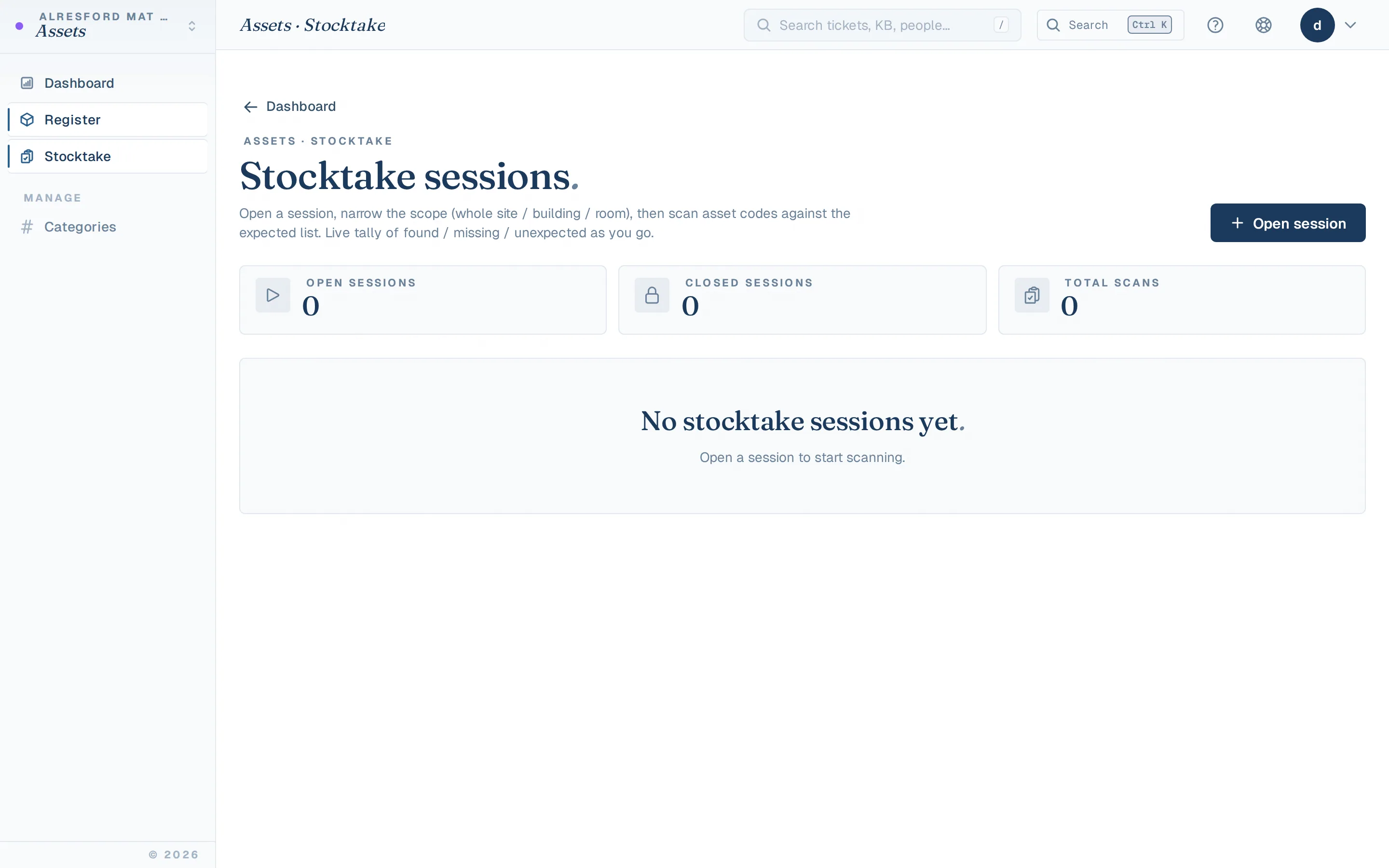 Stocktake module with verification progress per academy