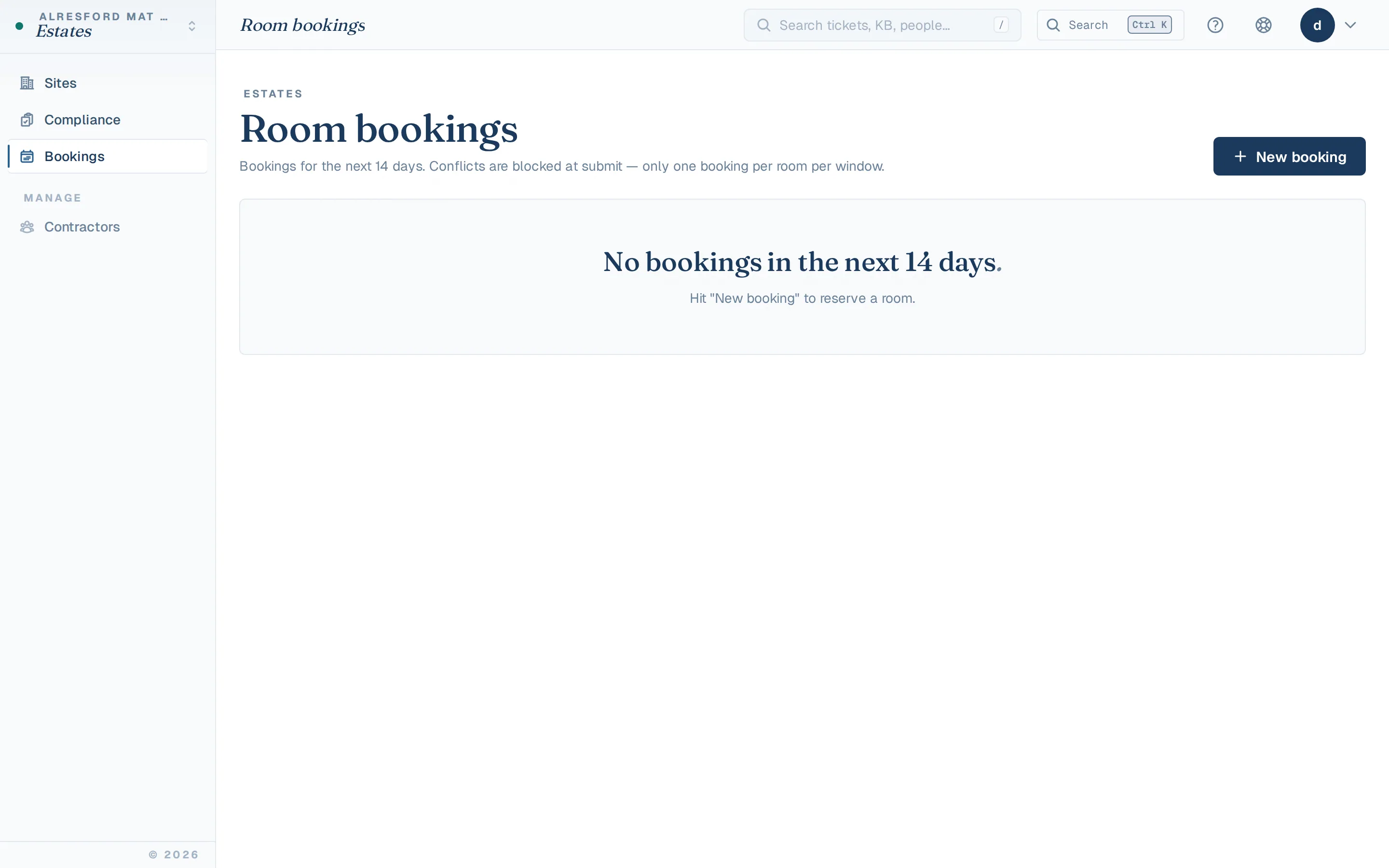 Room bookings calendar with conflict detection