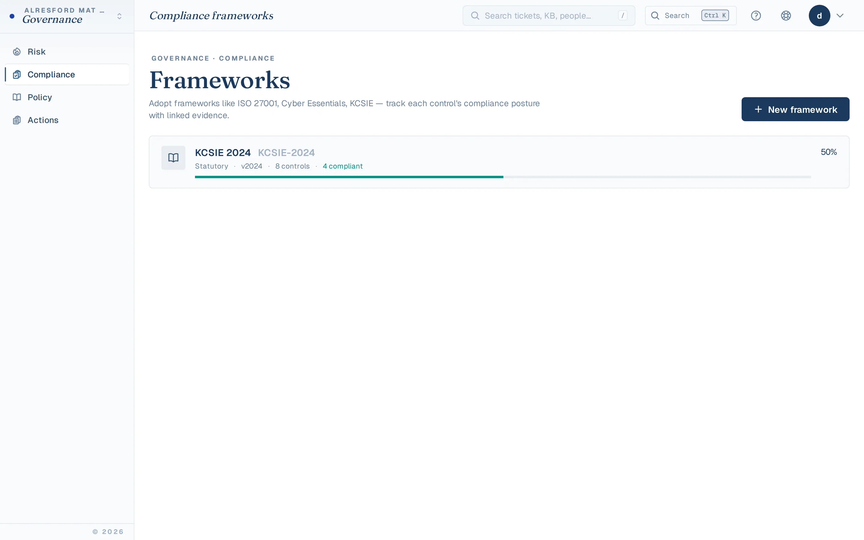 Compliance controls mapped to KCSIE / Cyber Essentials / ISO 27001