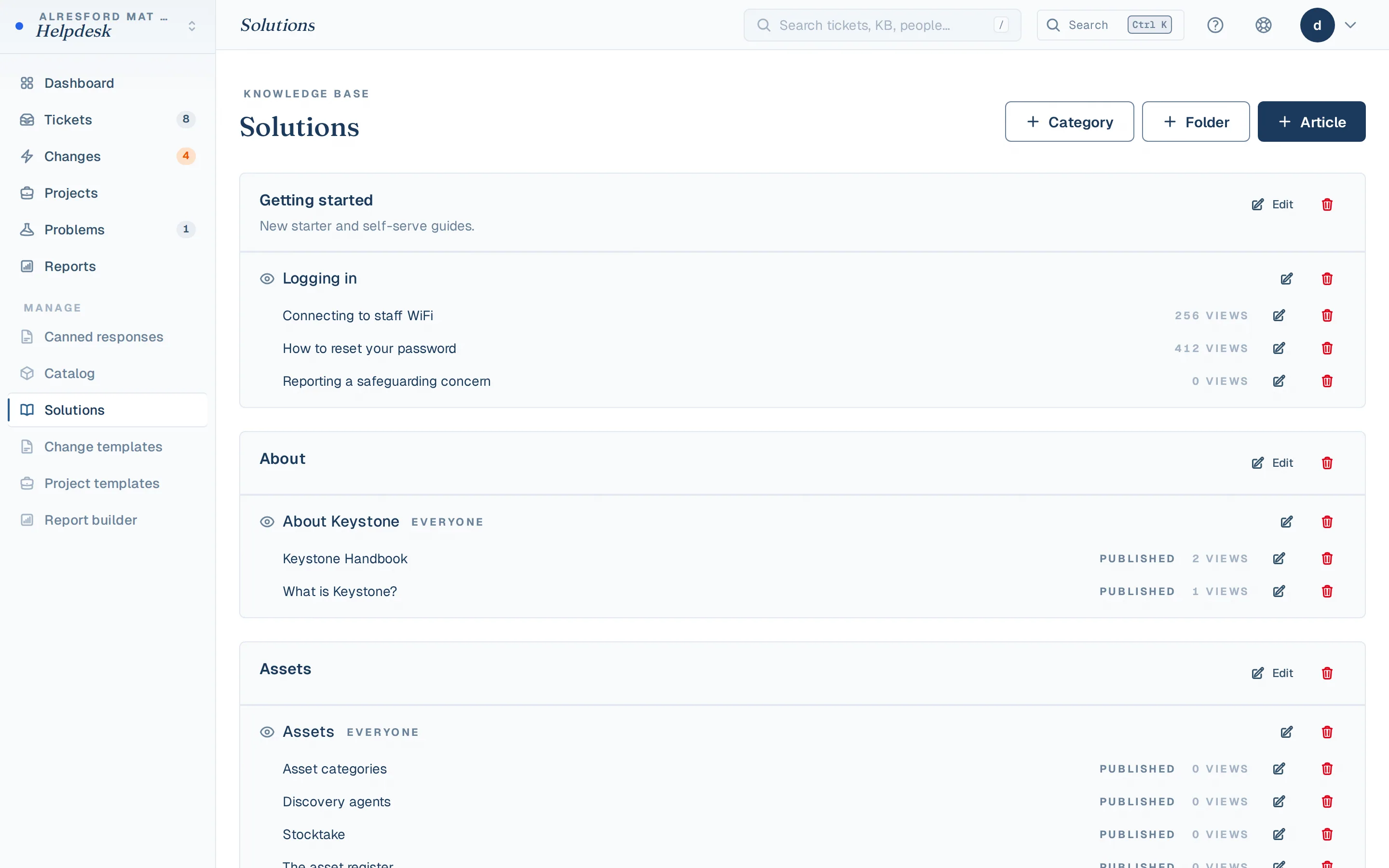 Knowledge base authoring + browsing surface
