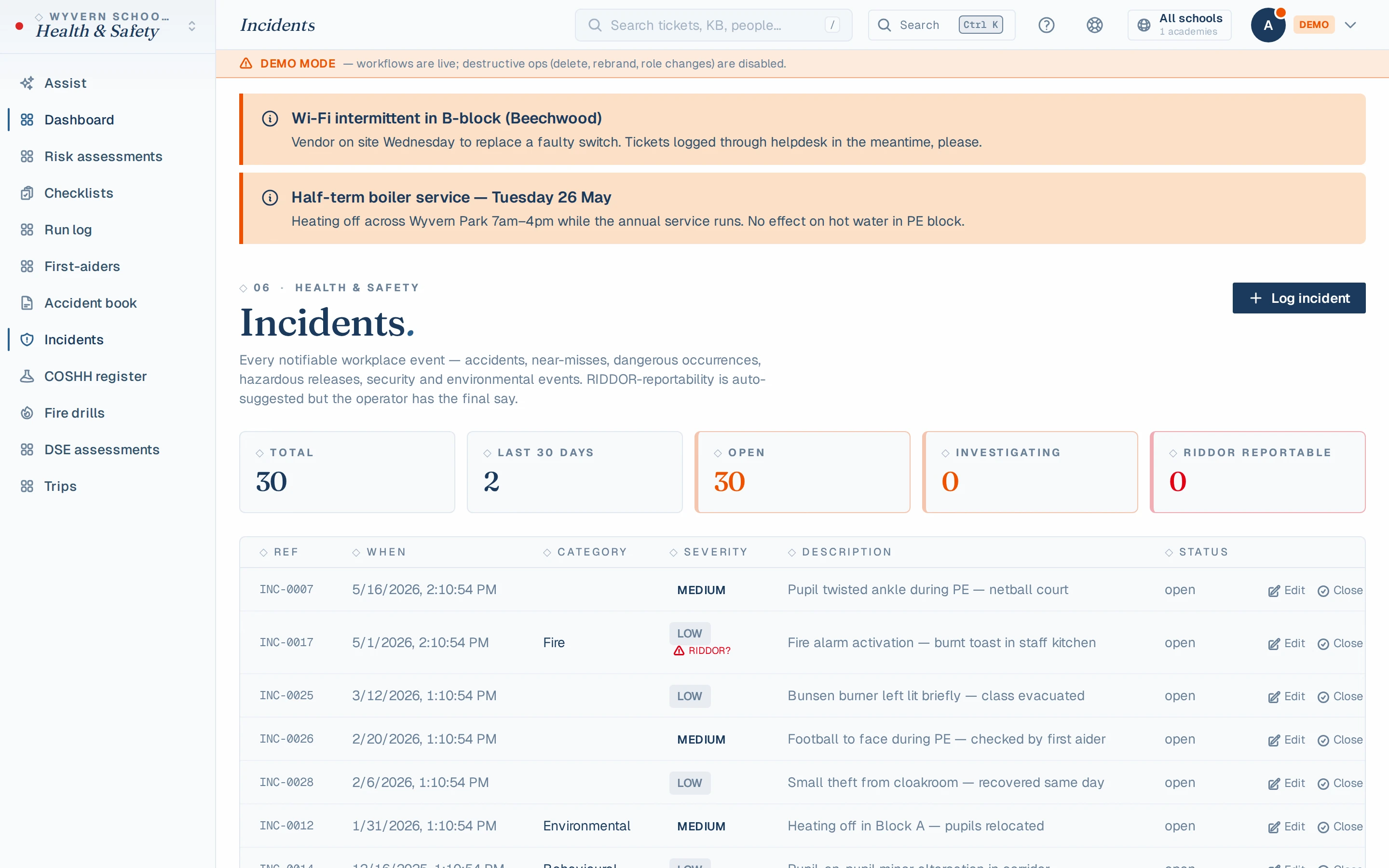 Incident reporting + RIDDOR