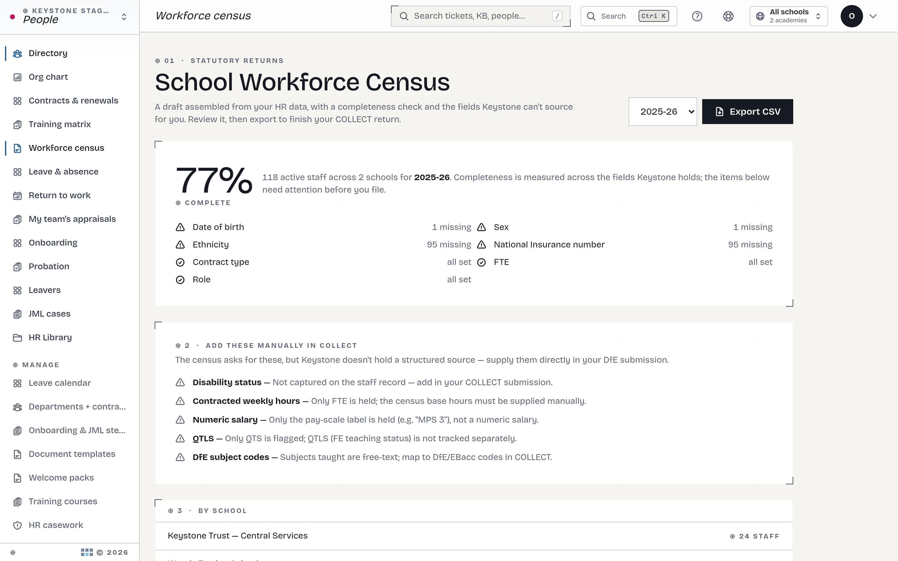 School Workforce Census draft assembly with gap analysis